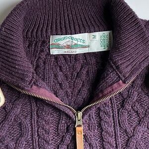 Aran Crafts aubergine Color 1/4 zip Merino wool pullover Sz M made Ireland 🇮🇪